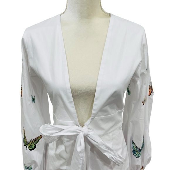 Fanm Mon Larson Butterfly Embroidered Long Sleeve V Neckline Mini Dress NEW $359 - Picture 6 of 15